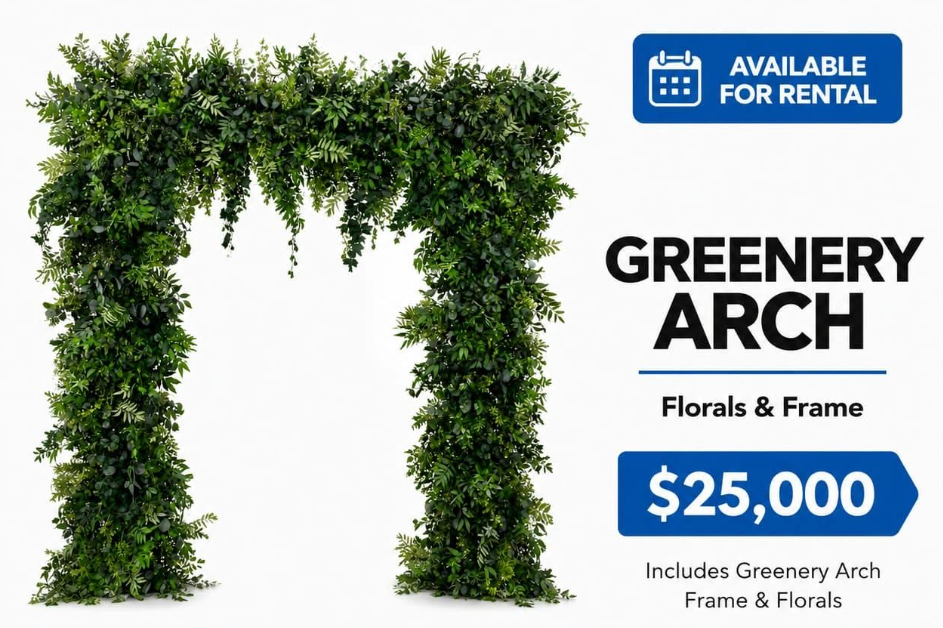 Greenery Arch with Ivory Drapery — rental from Teepee Soirees