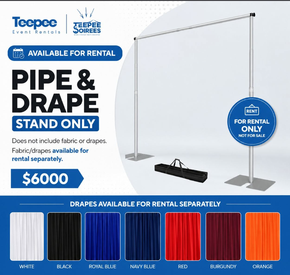 Pipe & Drape Backdrop Stand (White) — rental from Teepee Soirees